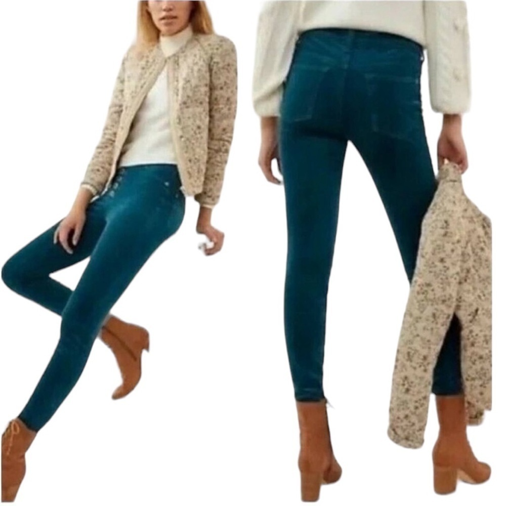 Pilcro Anthropologie High-Rise Skinny Corduroy Jeans Pants Size 28 Teal Green